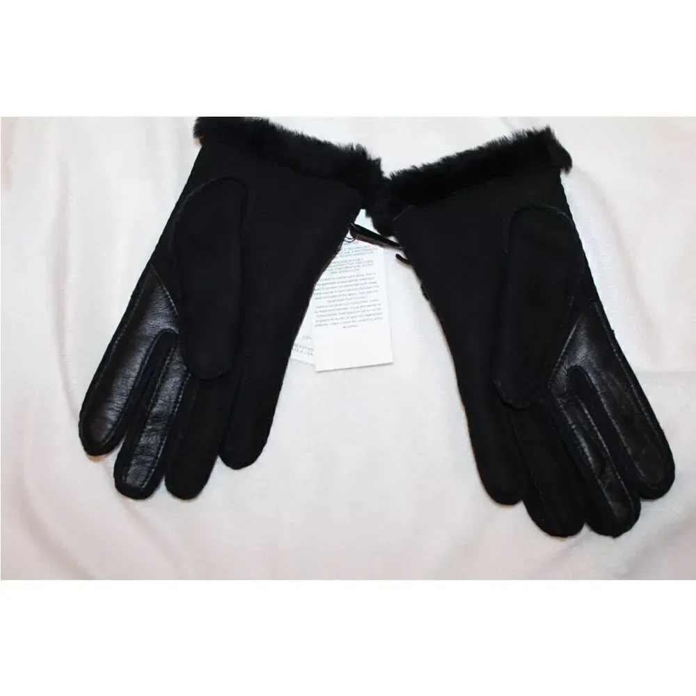 UGG Women’s Spill seam tech enabled suede shearing gloves black NWT $155